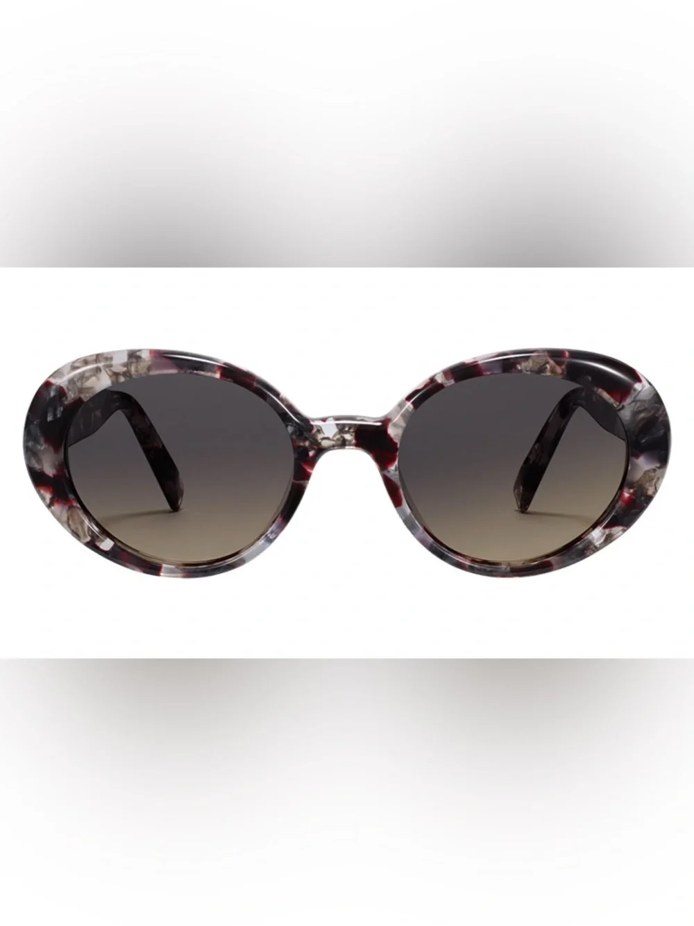 Warby Parker Renee sunglasses featuring a grey tortoise shell pattern